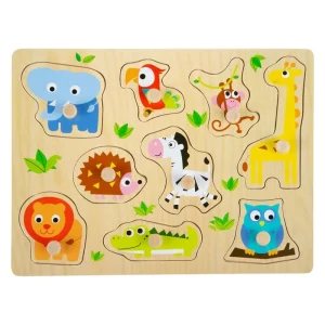 Prissänkt - Small Foot - Wooden Stud Puzzle Zoo 9pcs. Trä