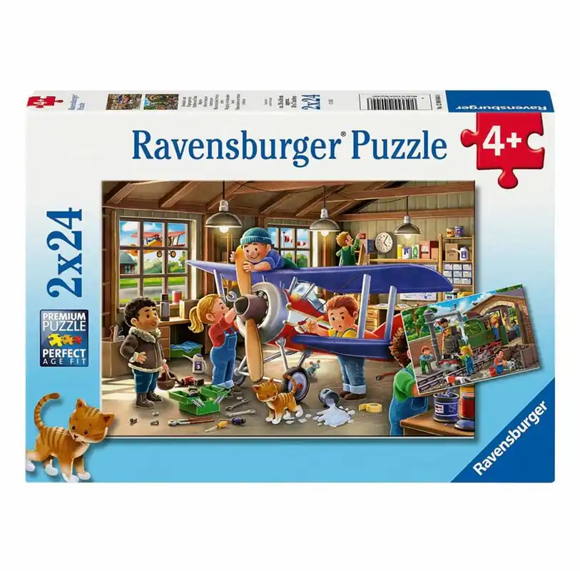 Bara denna vecka | Ravensburger Jigsaw Puzzle Airplane and Train Repair 2x24 pcs.