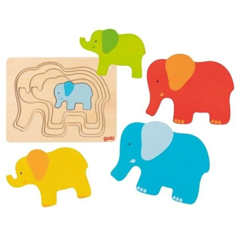 Topprodukt - Goki Wooden Layer Puzzle Elephant 5 pcs. Trä