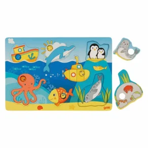 Lågt pris | Goki Wooden Background Puzzle Sea Animals 7 pcs. Trä