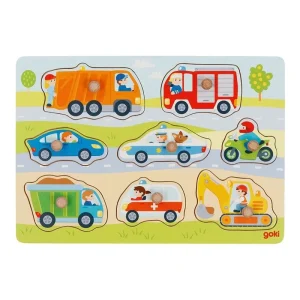 Goki Wooden Stud Puzzle Vehicles 7 pcs. Trä | Bara idag