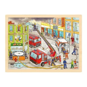 Köp online - Goki Wooden Jigsaw Puzzle Fire Fighting 96pcs. Trä
