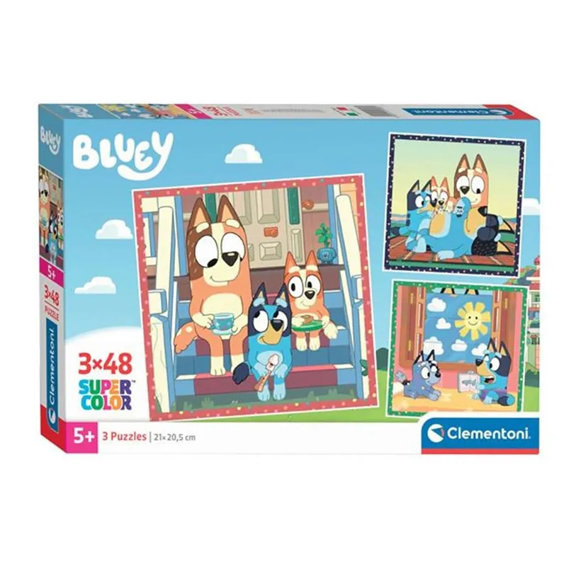 Nyligen lanserat - Clementoni Jigsaw Puzzle Super Color Square Bluey 3x48pcs. 2D Pussel