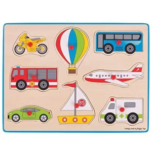 Bigjigs Wooden Stud Puzzle Vehicles 8 pieces. Trä - Prissänkt