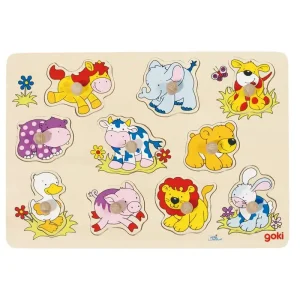 Goki Wooden Stud Puzzle Animals Baby Trä | Prisnedsättning