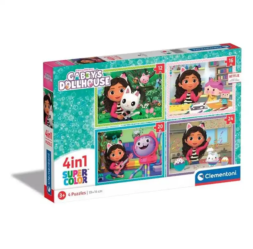 Missa inte erbjudandet - Clementoni Gabby’s Dollhouse 4-in-1 Super Colour Puzzles (12/16/20/24)