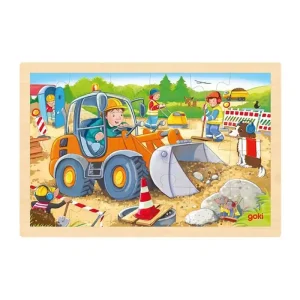 Storsäljare - Goki Wooden Jigsaw Puzzle Construction Site 24 pc Trä