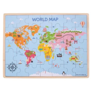 Bigjigs Wooden World Map Puzzle 35dlg. Trä | Slutrea