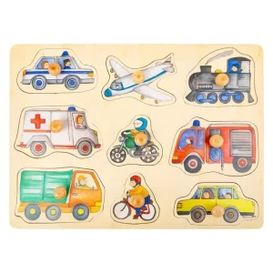 Missa inte | Small Foot - Wooden Stud Puzzle City Vehicles 9pc Trä