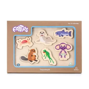 Fantorangen & Fantus WOODEN PUZZLE 6 BRICKS WATER ANIMALS - Fynd