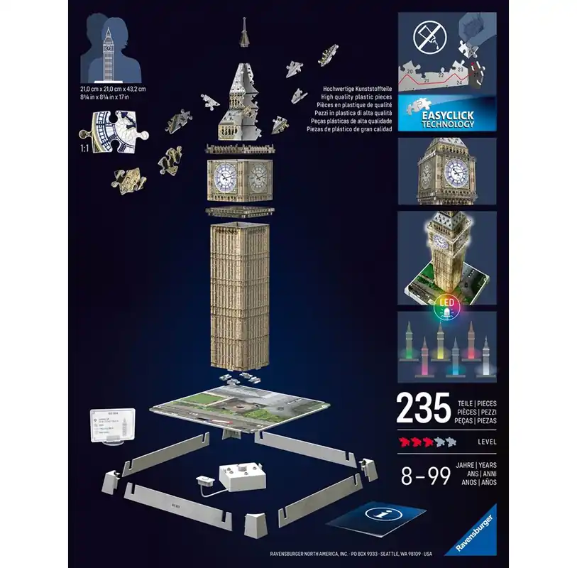 Ravensburger Big Ben Light Up 3D Puzzle, 216pc 3D pusselspel - Nytt i sortimentet