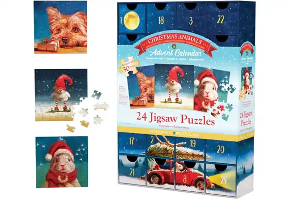 Finns att beställa | Christmas Animals Julkalender med pussel Eurographics