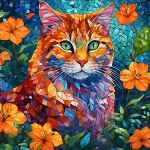 Smidig beställning - Färgglad katt i blomsterträdgården, 1000 bitar