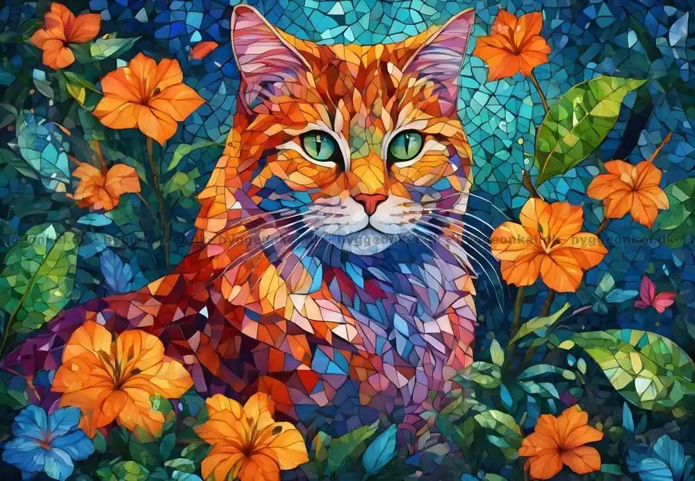 Smidig beställning - Färgglad katt i blomsterträdgården, 1000 bitar