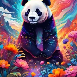 Färgglad panda i blomsterängen, 1000 bitar - Kanonerbjudande