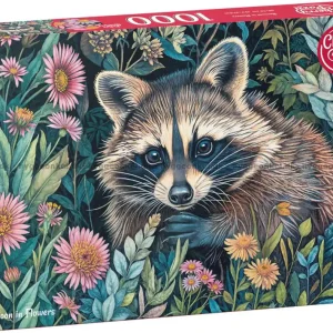 Tvättbjörn bland blommor, 1000 bitar - Kundfavorit