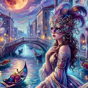 Venedig Förtrollande natt med gondoler och masker, 1000 bitar - Extra bra pris