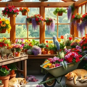 Erbjudande | Växthuset med blommor och katter, 1000 bitar