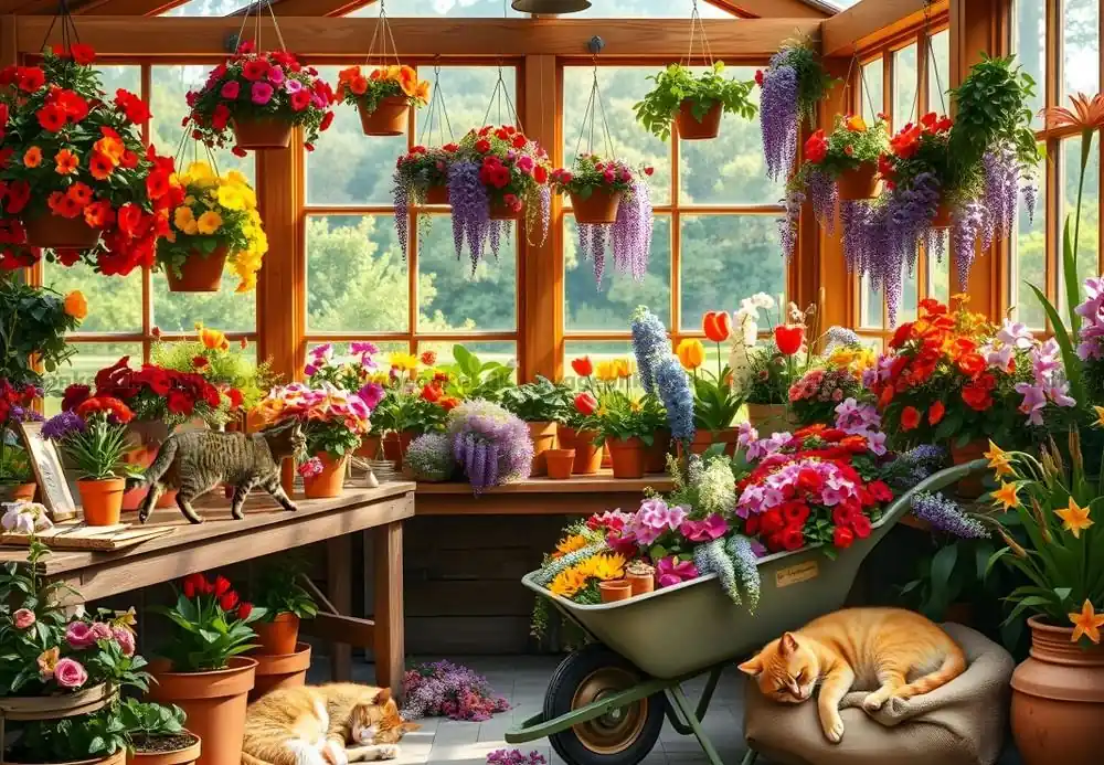 Erbjudande | Växthuset med blommor och katter, 1000 bitar