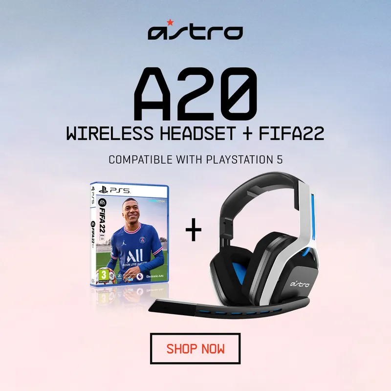 Astro Gaming A20 Wireless Headset PS5/PS4/PC/Mac - White/Blue + FIFA 22 Game Bundle - Köp idag
