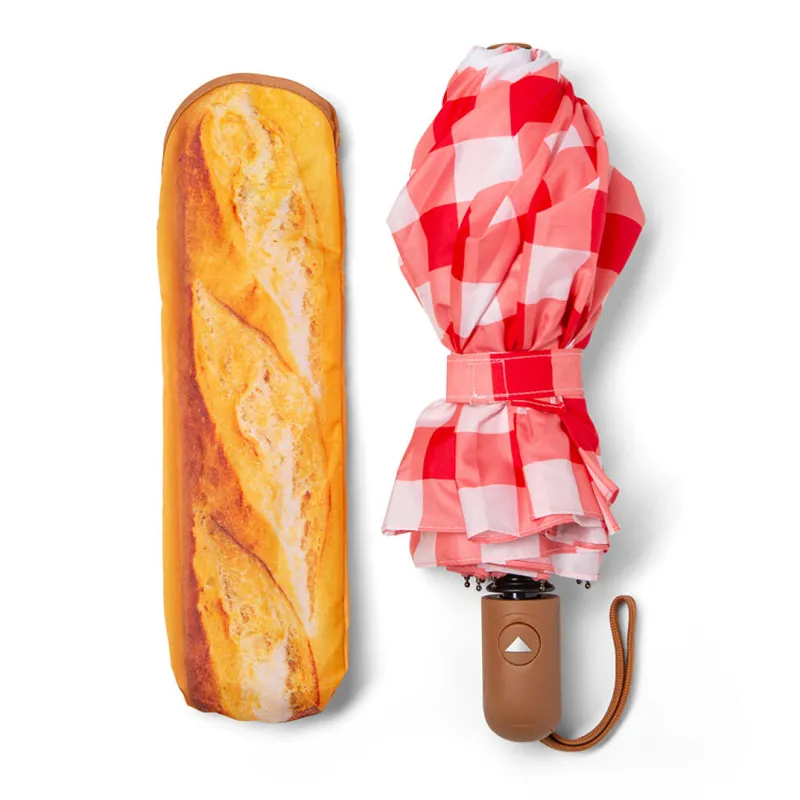 Kikkerland - New Baguette Umbrella - Red-and-White Gingham - 2.25 inches by 12 inches closed, 30.75 inches opened | Dagens deal