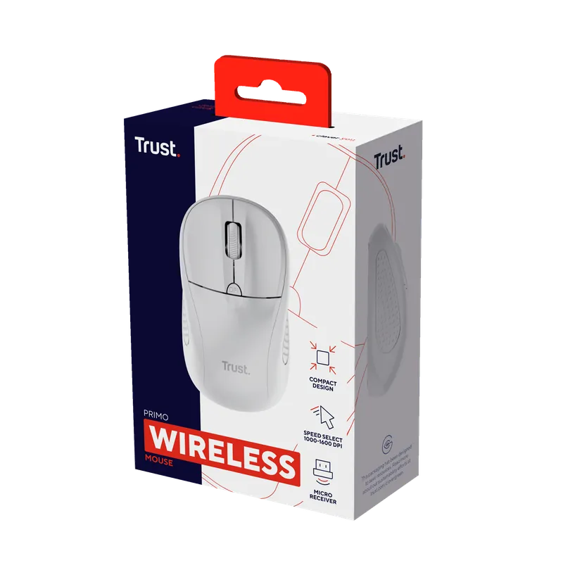 Nytt lägre pris | TRUST Primo wireless mouse - Matt White