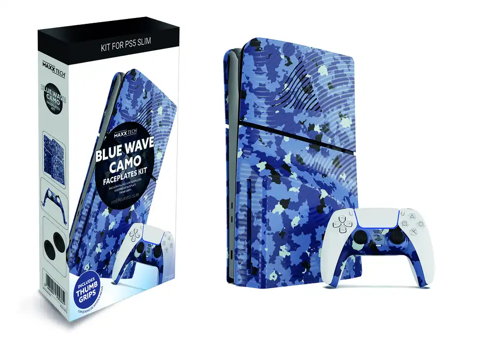 Tillverkarpris - Maxx Tech PS5 Slim Faceplates + Controller Faceplates - Blue Wave Camo