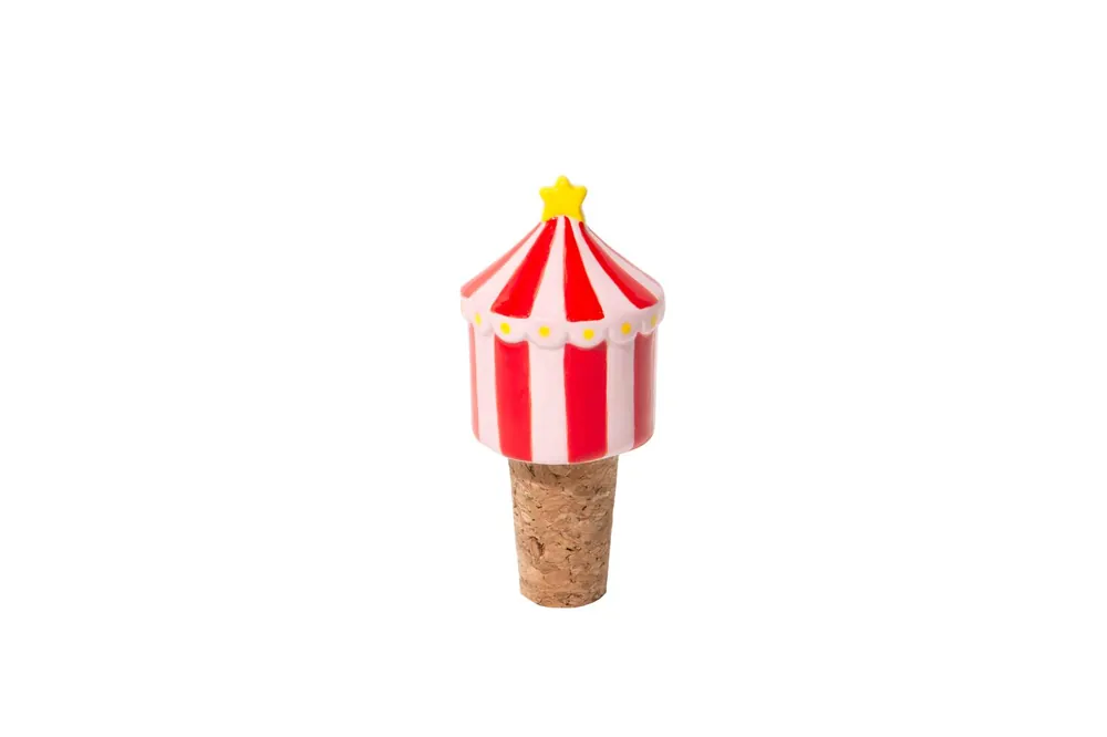 Lägg i varukorg | Doiy - Bottle Stopper - Funfair - Red and White Striped with a Yellow Star