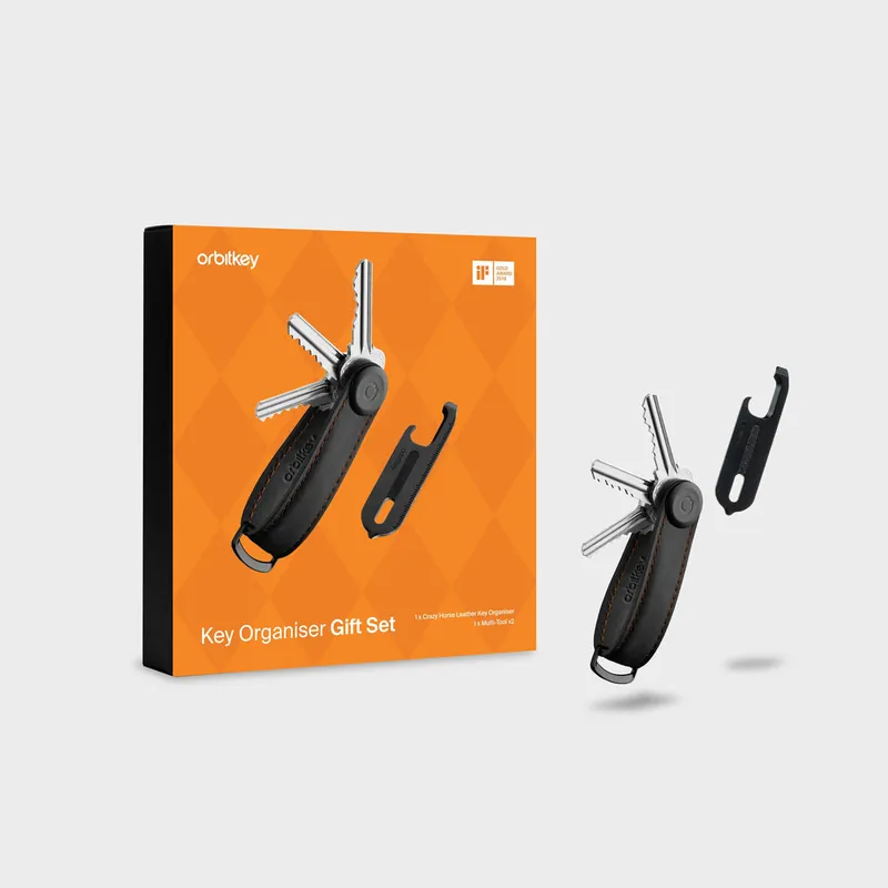 Kampanjpris - ​Orbitkey - Gift Set - Crazy Horse Key Organiser + Multitool V2 - Black