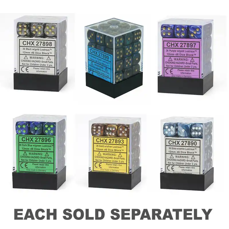 D6 DICE Lustrous 12mm (36 DICE) - Erbjudande