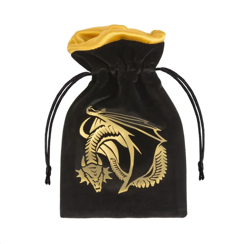 Q Workshop Dragon Velor Dice Bag (svart och gyllene) | Direkt från tillverkaren