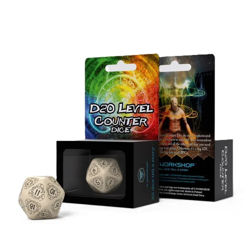 Erbjudande - Q Workshop D20 Card Game Level Counter Dice (Beige & Black)