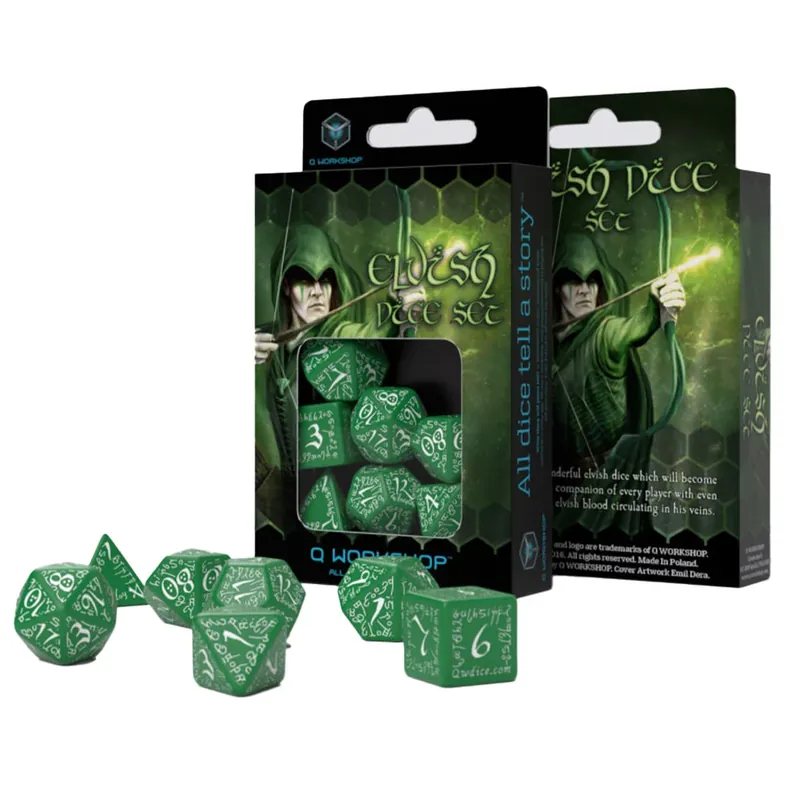 Q Workshop Elvish Dice Set 7st (Green & White) - Smidig beställning