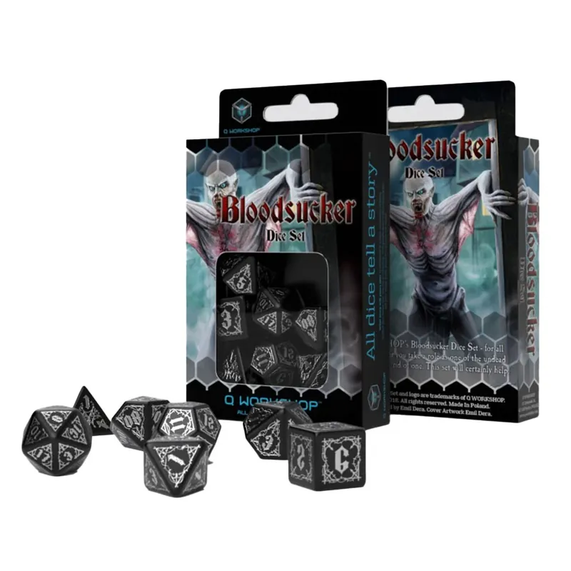 Q Workshop Bloodsucker Dice Set 7 st (Black & Silver) | Premiumkvalitet