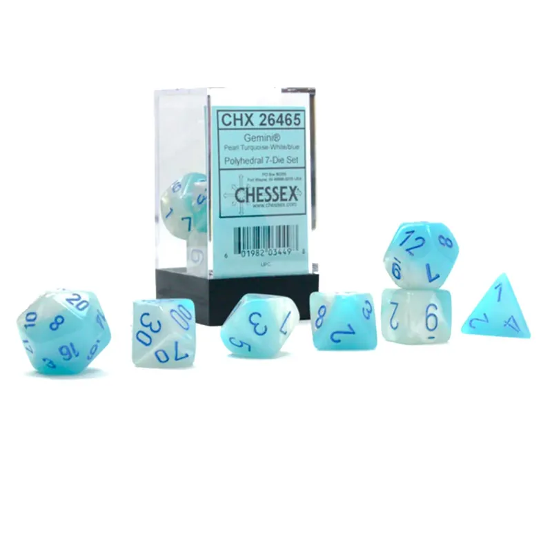 Ta chansen | Gemini Chessex Polyhedral Luminary 7 Die Set (White/Blue)
