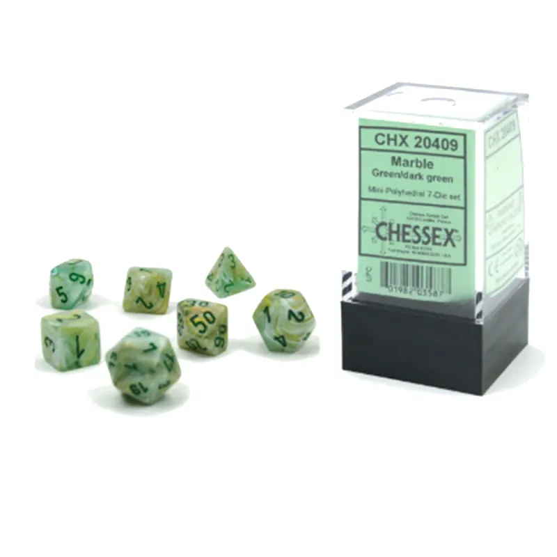 Mini marmor polyhedral 7-die set (grön/mörkgrön) - Deal