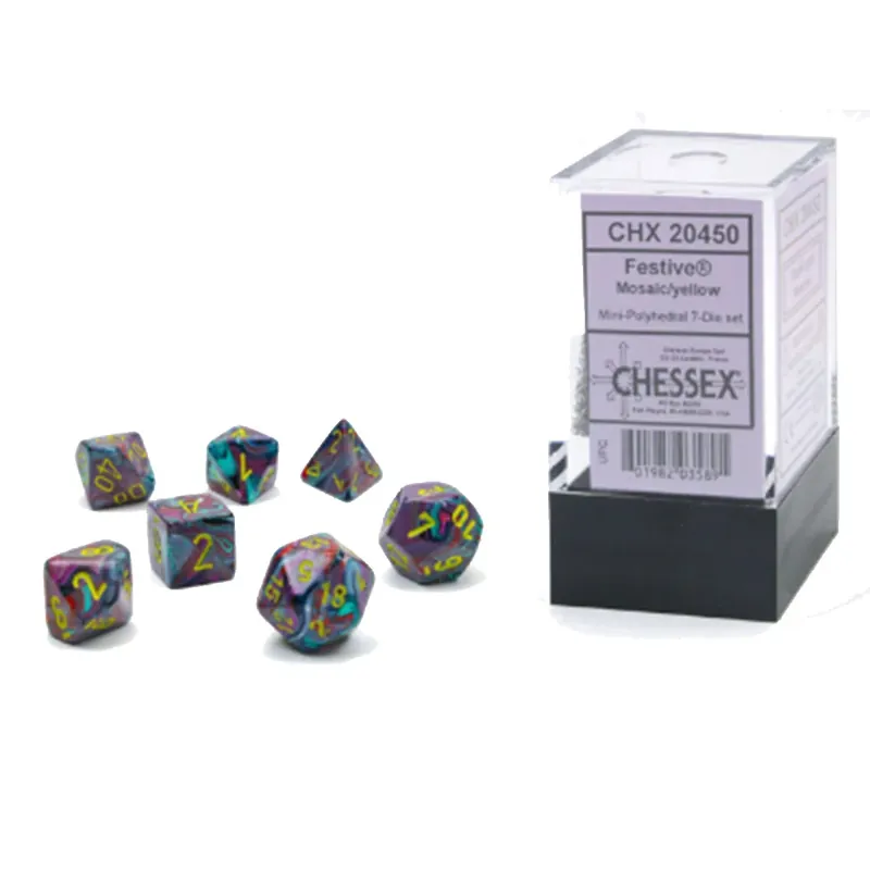 Mycket populär | Mini festlig polyhedral 7-die set (mosaik/gul uppsättning)