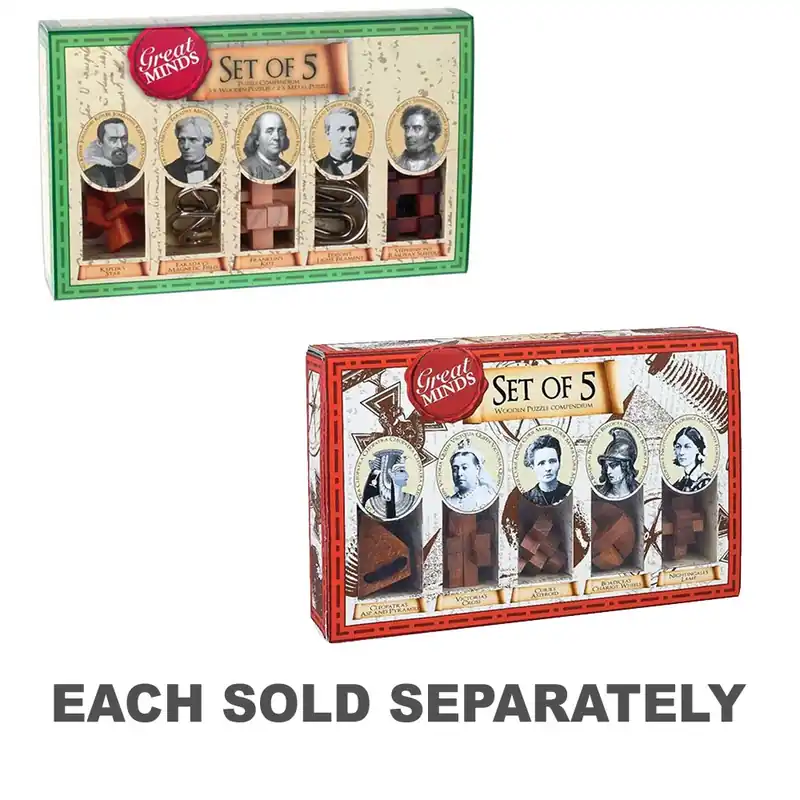 Premium - Great Minds Wood & Metal Brainteaser Puzzle 5st