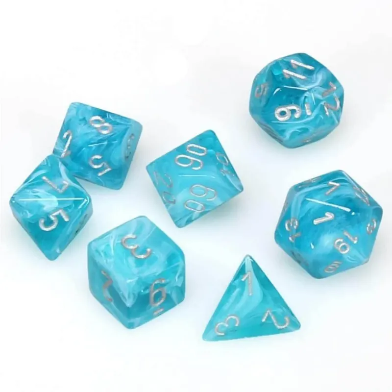 D7 Die Set Dice Cirrus Polyhedral (7 DICE/Aqua/Silver) - Försäljningssuccé