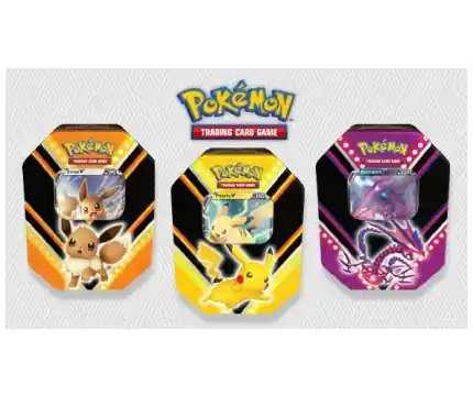 Köp direkt - Pokémon TCG V Powers Tin - Fall 2020 (Pikachu, Eternatus, or Eevee)