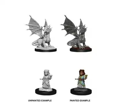 D&D Nolzur‘s Marvelous Miniatures Silver Dragon Wyrmling & Female Halfling (Unpainted) | Premium